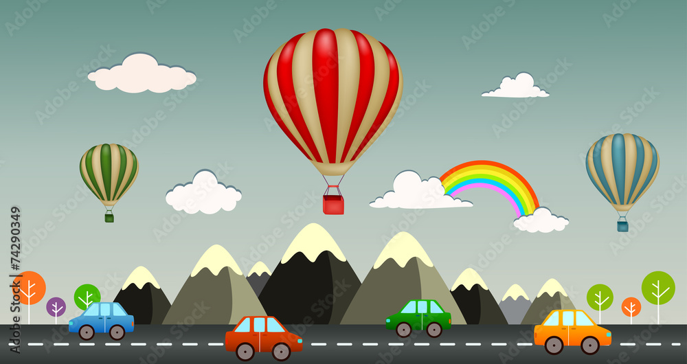 带景观高速公路的热气球