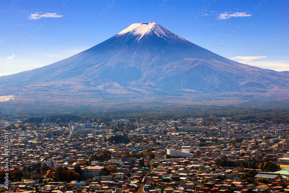 日本富士吉田富士山鸟瞰图