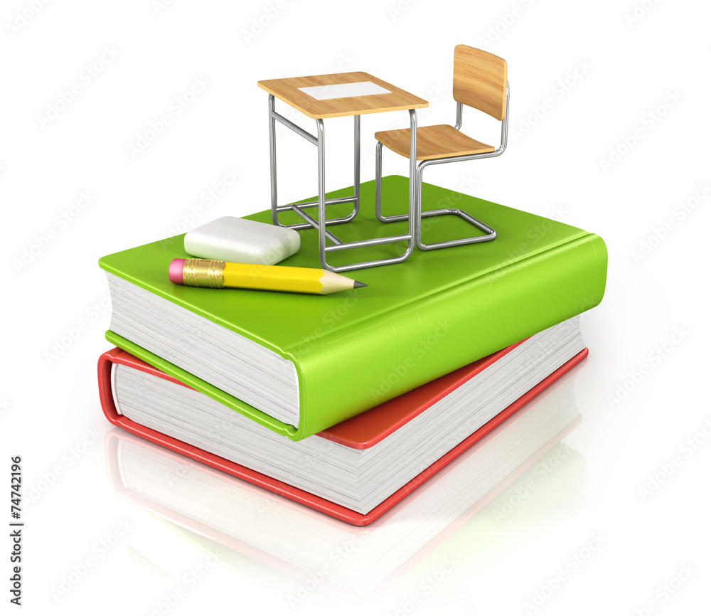 书上有文具的教室椅子桌
