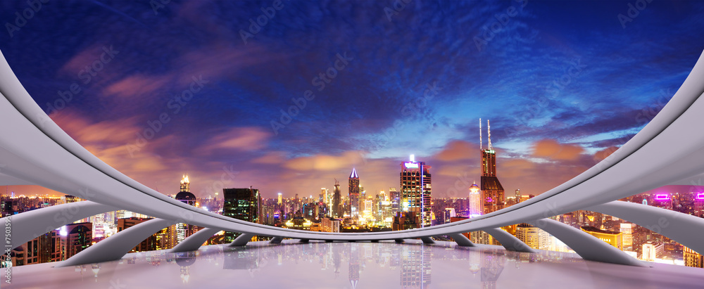 未来主义商业视角和夜间城市景观