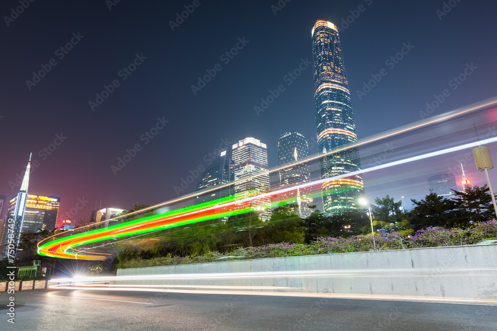 light trails on the city road