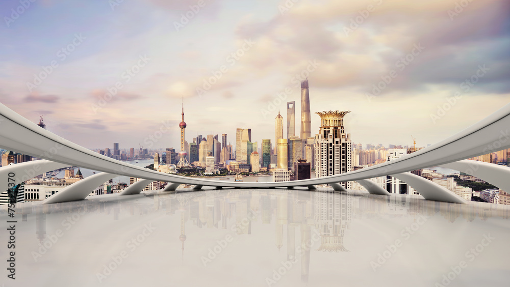 中国上海的现代城市天际线、交通和城市景观