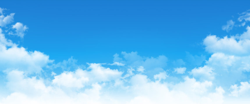 Sunny blue sky background, white clouds, summer or spring season, environment cloudscape