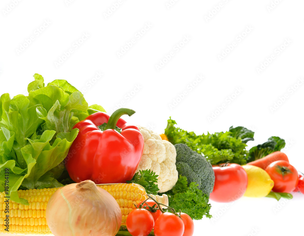 白底分离的蔬菜和水果
