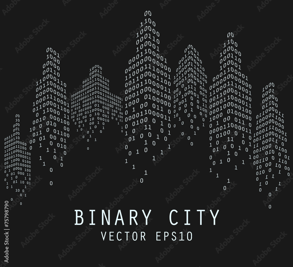 Binary code in form of futuristic city, vector