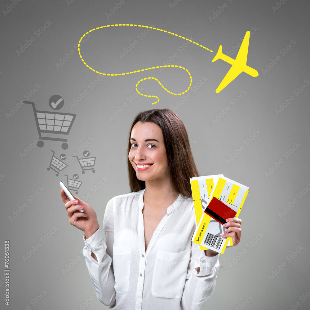 Airplane ticket buying online concept