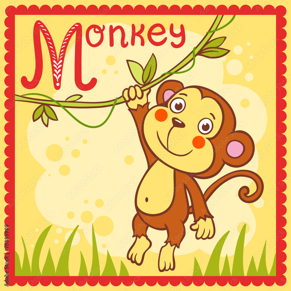 图解字母M和猴子。