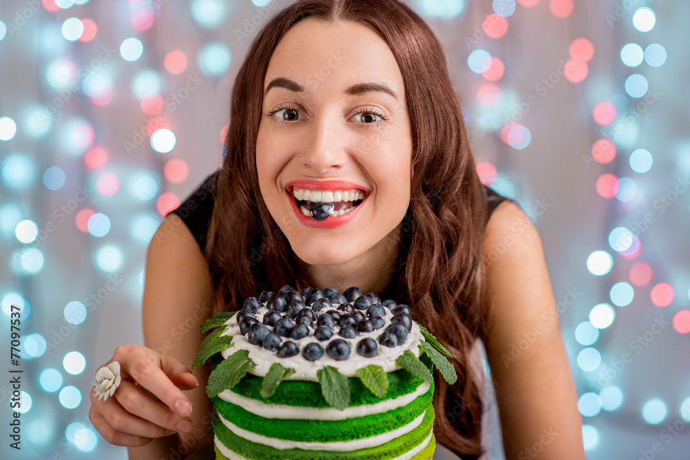 Girl with happy birthday cake