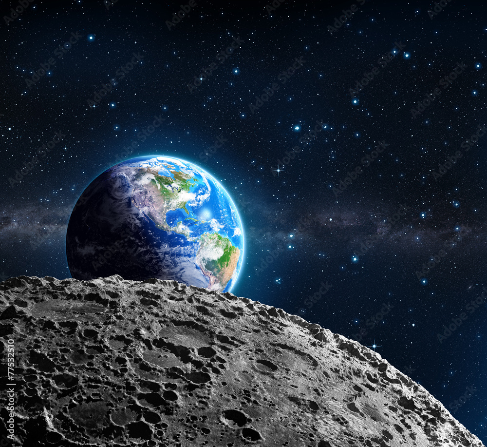 从月球表面看地球——美国和银河系