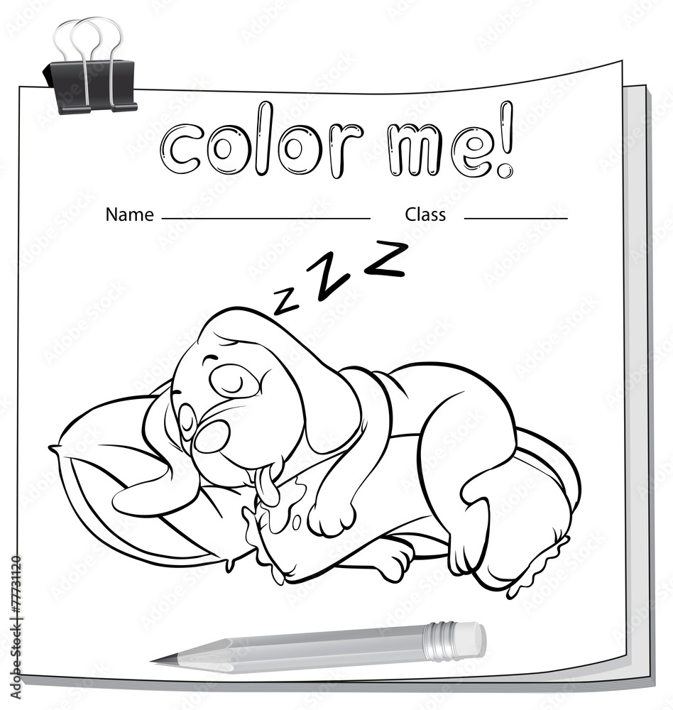 一张带睡狗的彩色我工作表