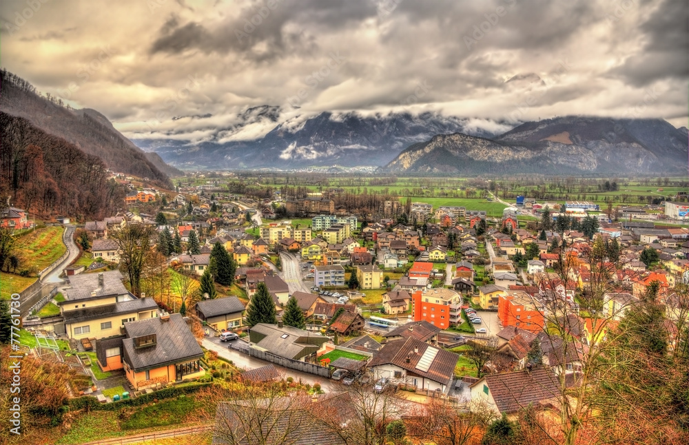 瑞士阿尔卑斯山萨尔甘斯村景观