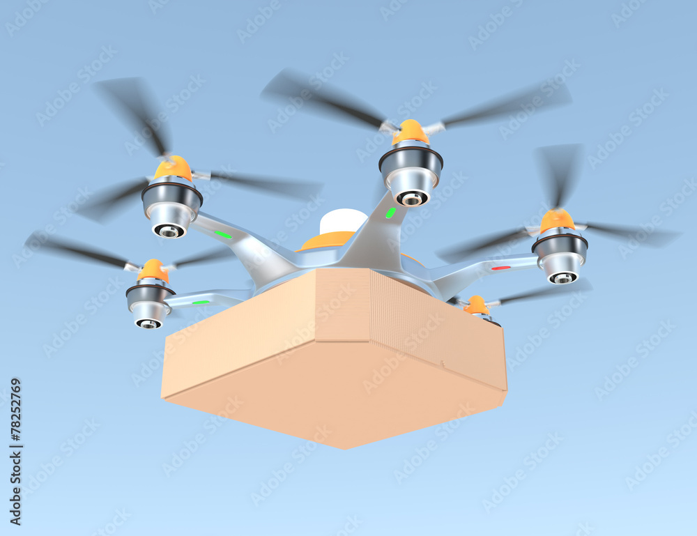 空中无人机携带带复制空间的单个披萨盒