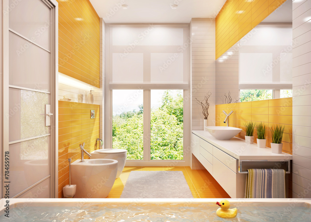 大房子里的黄色浴室