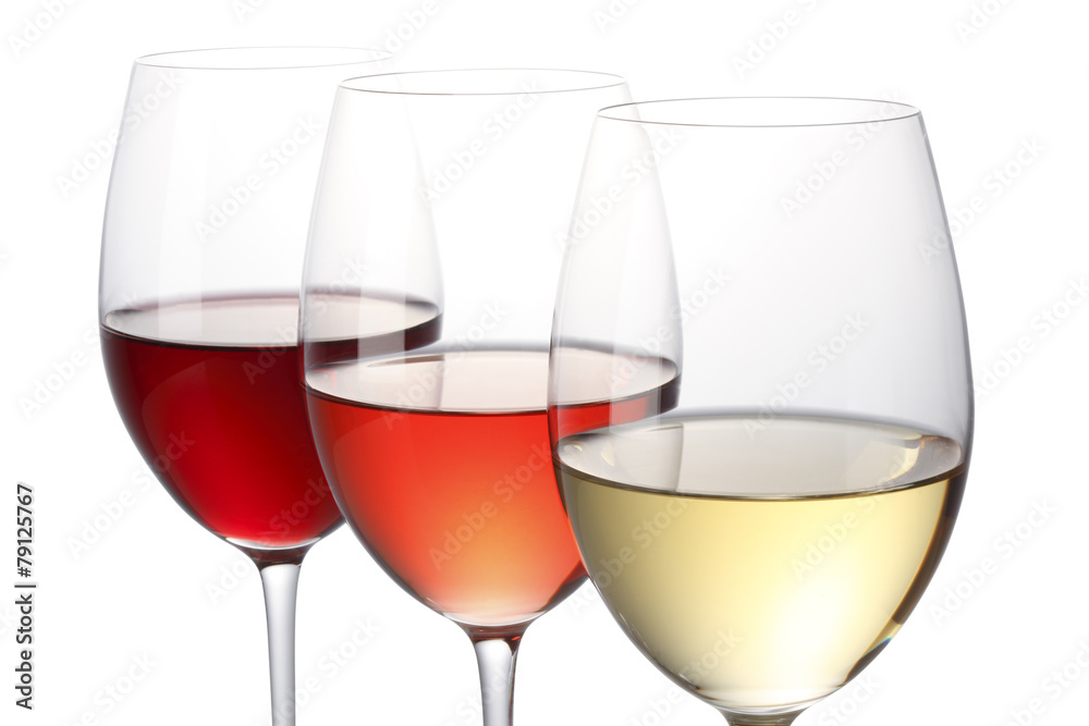 三种颜色的葡萄酒