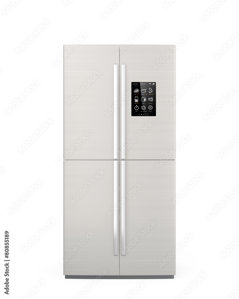 Smart refrigerator with LCD screen. Internet of things conept