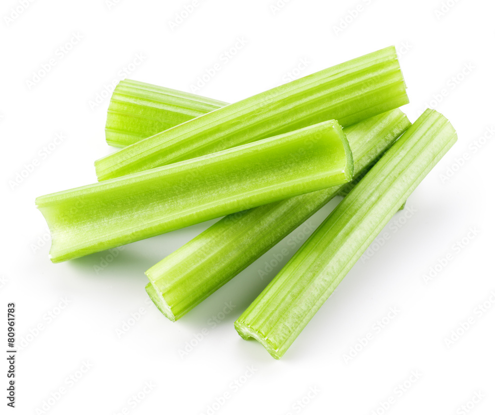 Green fresh celery stick isolated on white