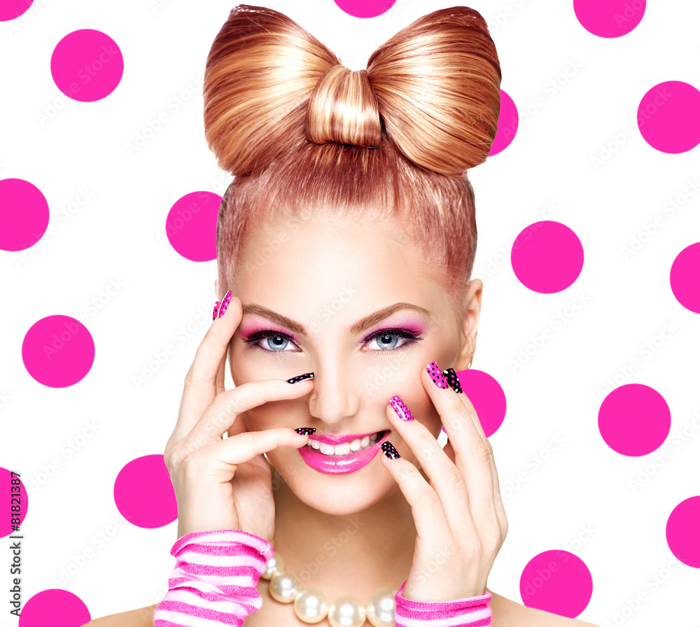 Beauty fashion model girl with funny bow hairstyle