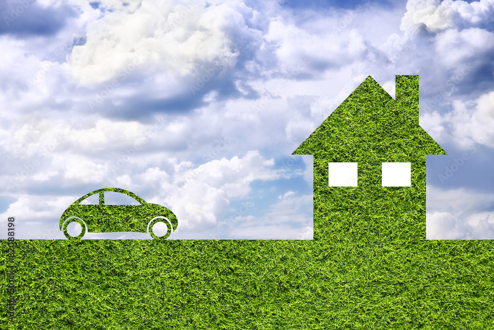 富有创意的现代绿色环保住宅和环保汽车