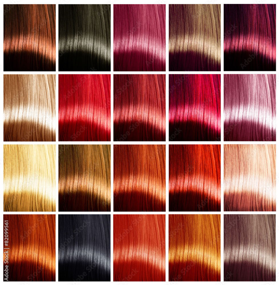 Hair colors palette. Tints. Dyed hair color sample