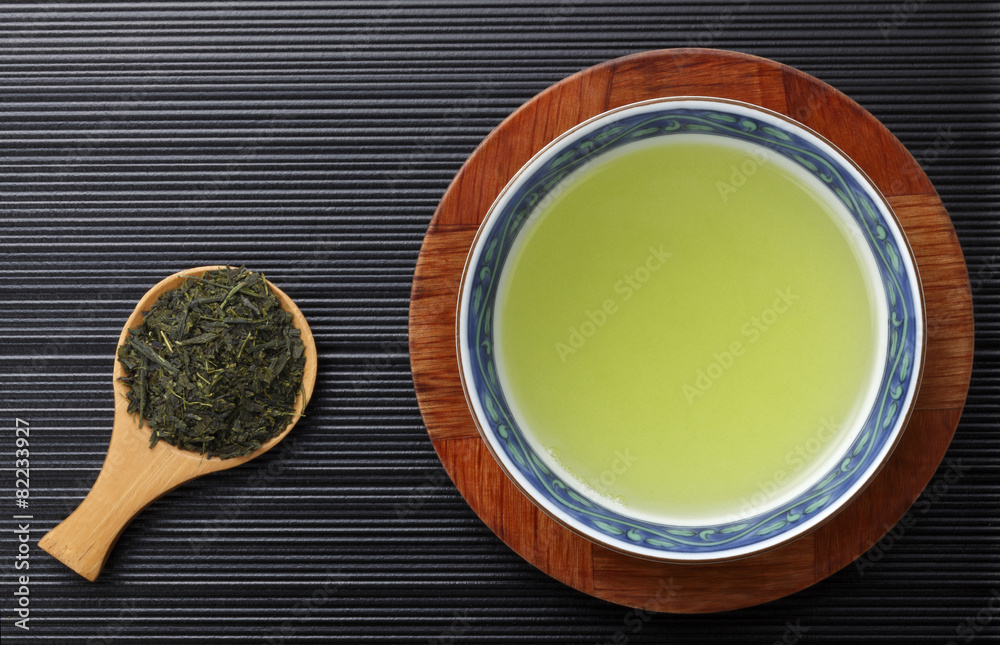 Japanese green tea in porcelain cup　