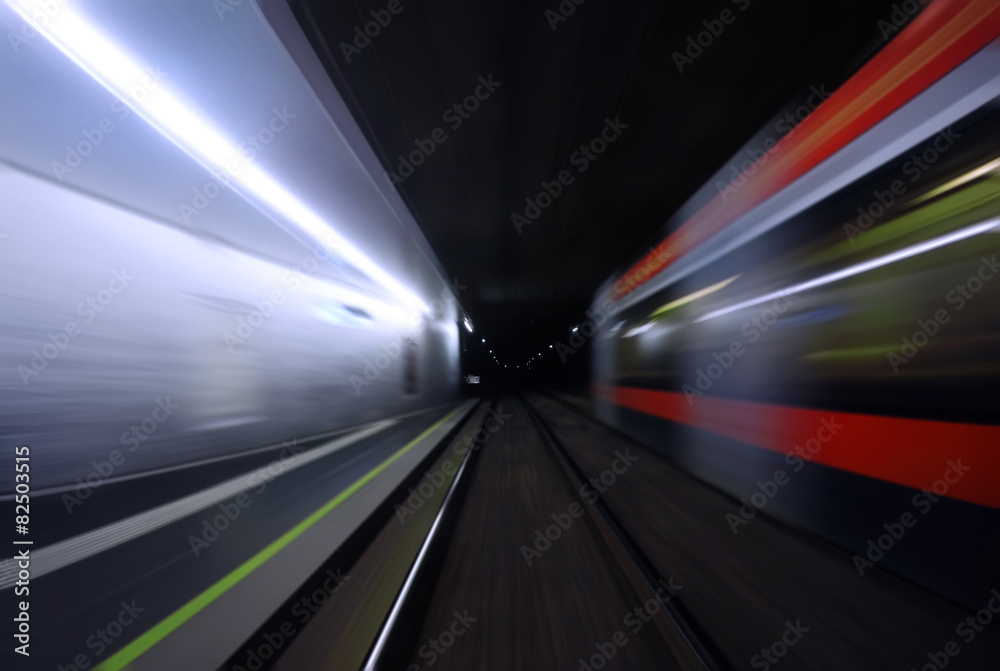 Blured underground train and platform lights