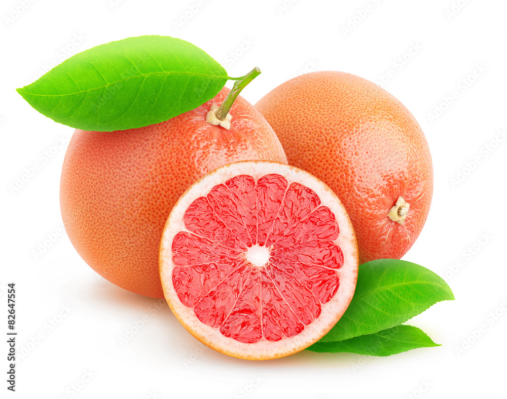Pink grapefruits on white background