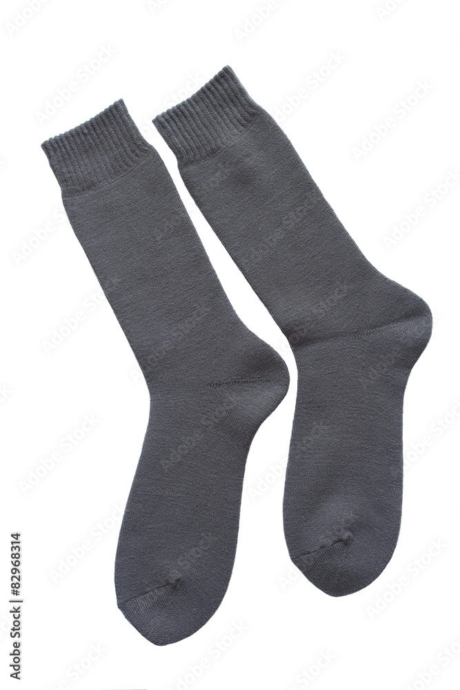 Winter black sock for men isolated on white background