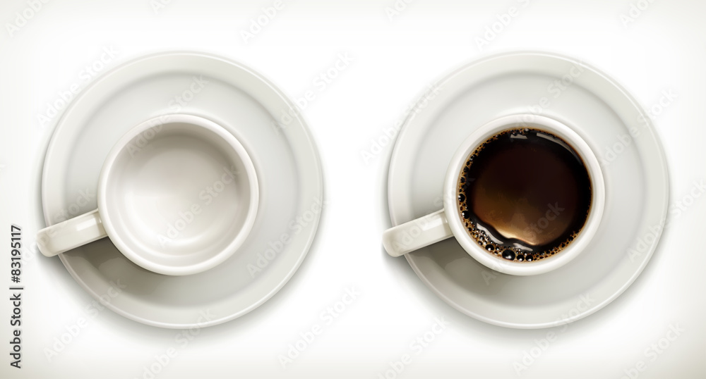 空咖啡杯和满咖啡杯，矢量图标集