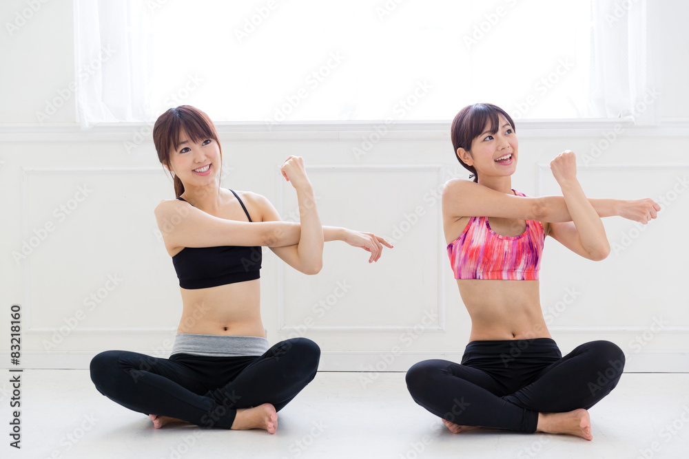 attractive asian women stretching