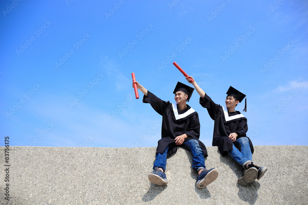 happy graduates student look sky
