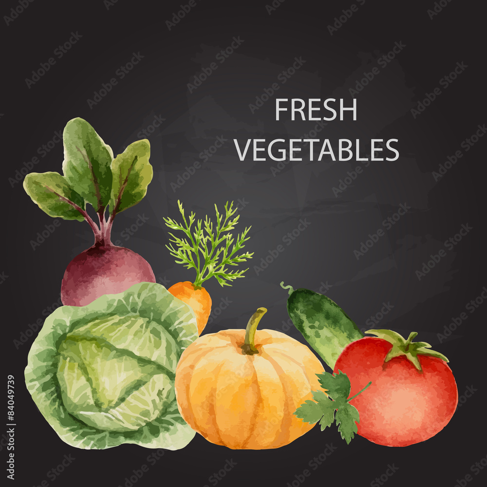 一套水彩蔬菜。