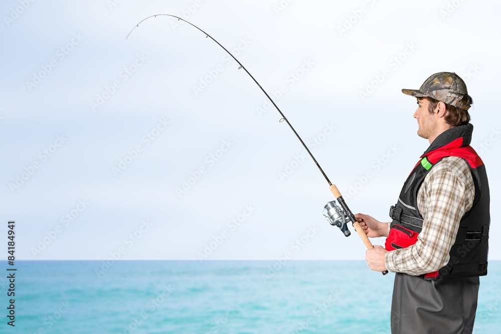 钓鱼，渔夫，钓竿。