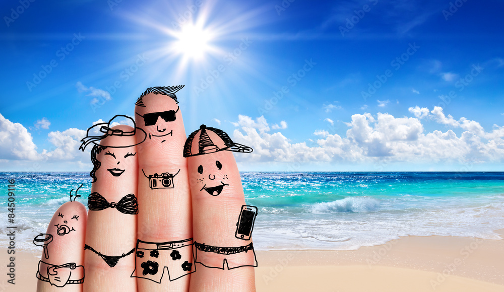 fingers family on the beach - summer holiday
