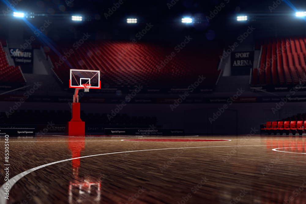 篮球场。运动场。3d渲染背景。远射距离不对焦