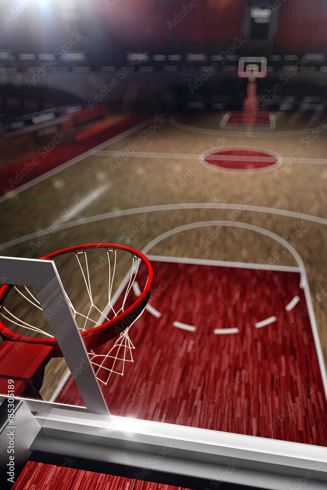 篮球场。运动场。3d渲染背景。远射距离不对焦