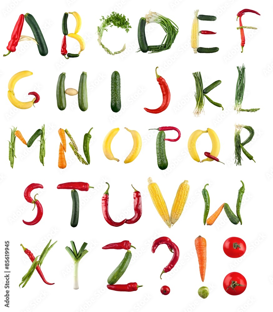 字母表，蔬菜，食品。