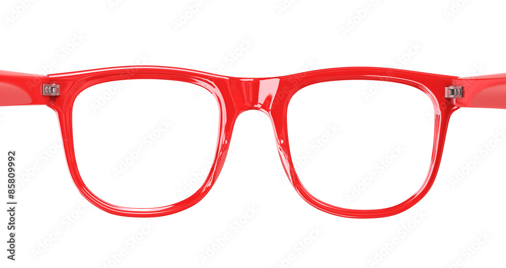 白色背景上的红色太阳眼镜。