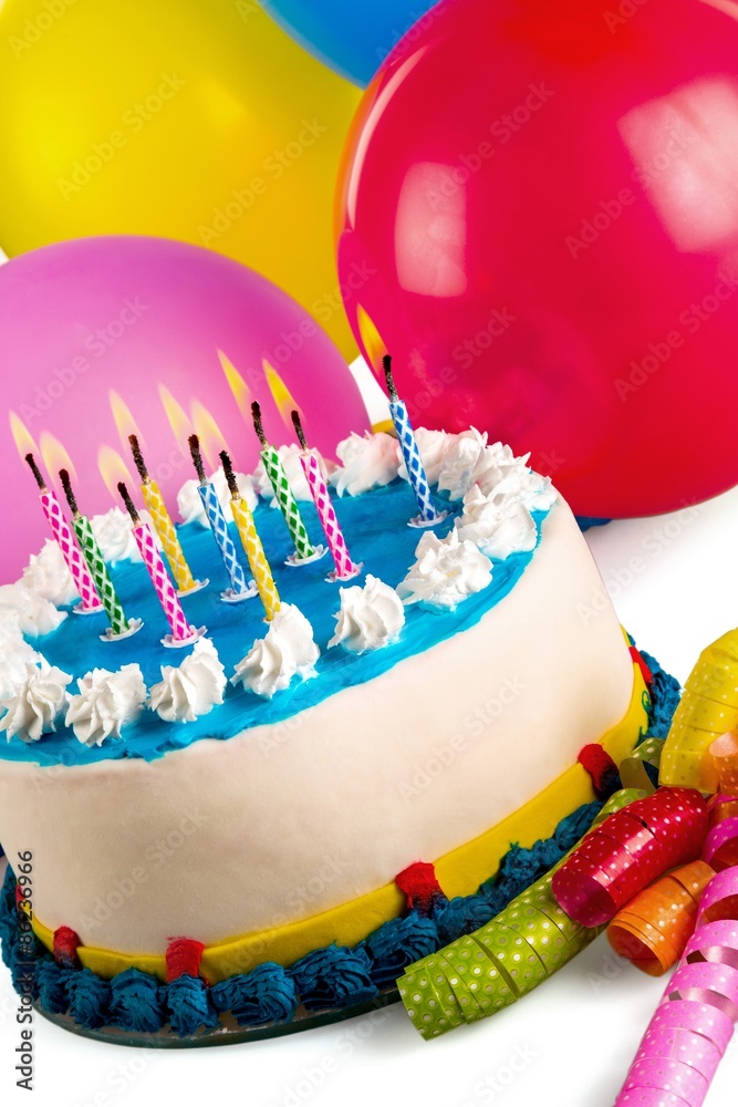 生日，生日蛋糕，气球。