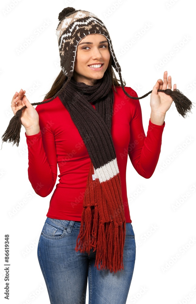 冬天，女人，围巾。