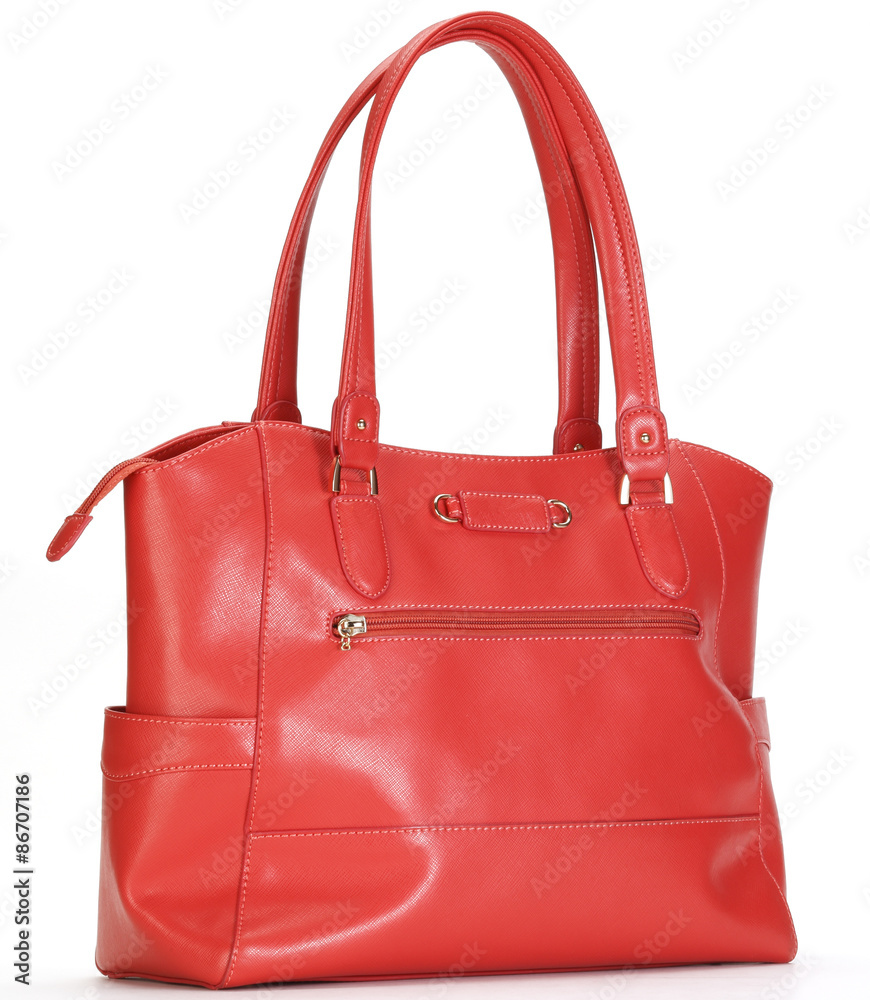 ハンドバッグ/白い背景の赤い革のバッグ