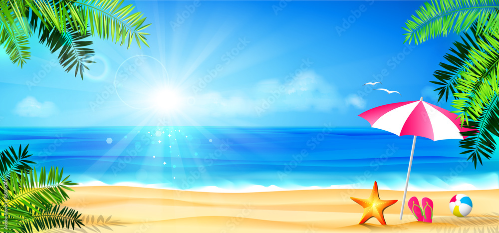 海滩度假-阳光、棕榈和配饰