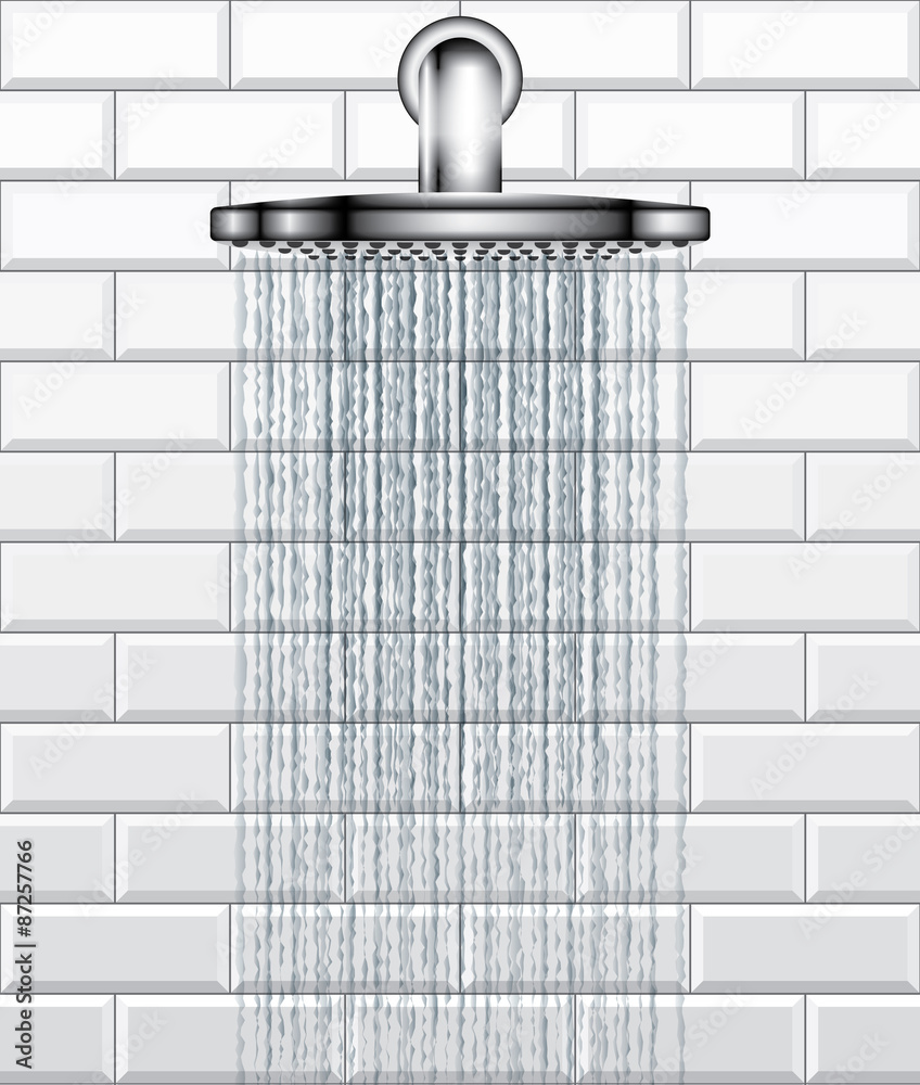 Bathroom rain shower on white brick tiles vector