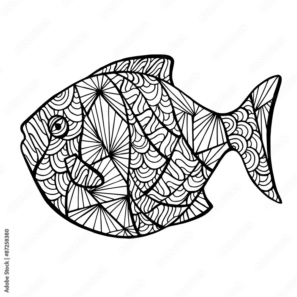 风格化的矢量鱼，zentangle
