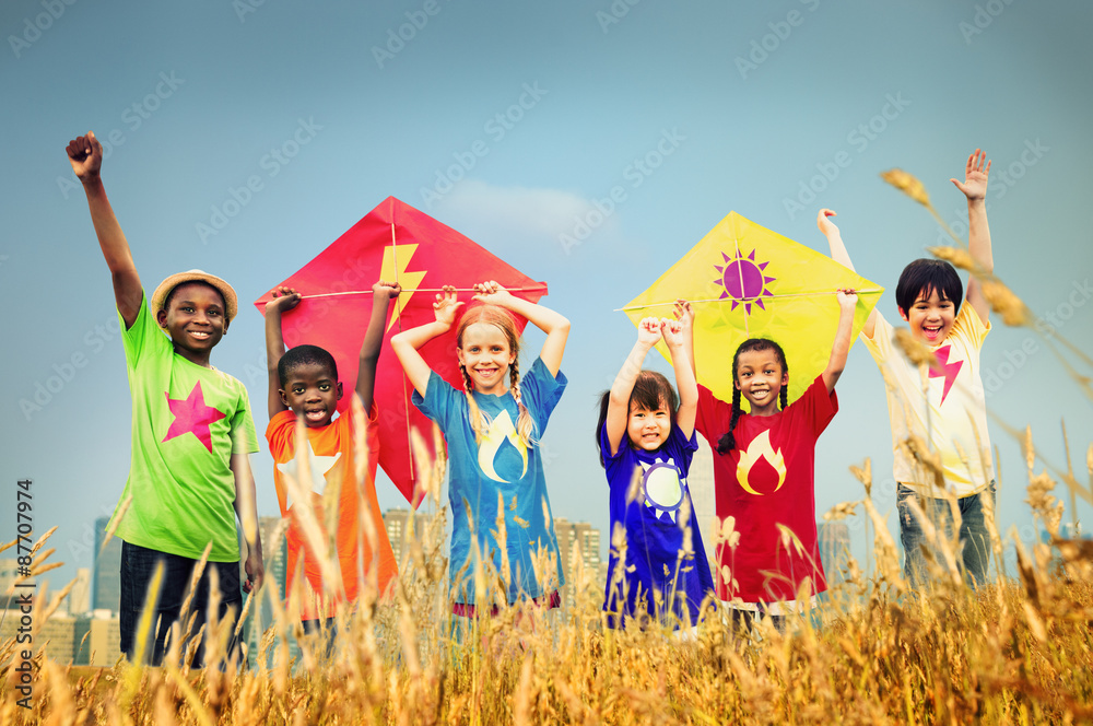儿童多样化风筝场青少年概念