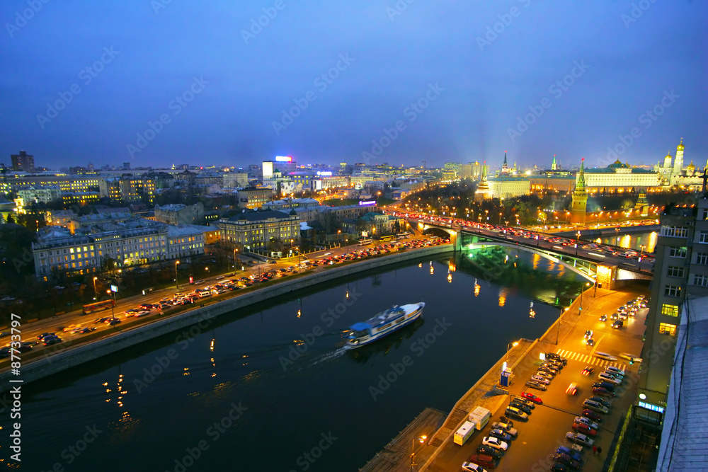 夜晚的莫斯科。克里姆林宫的景色