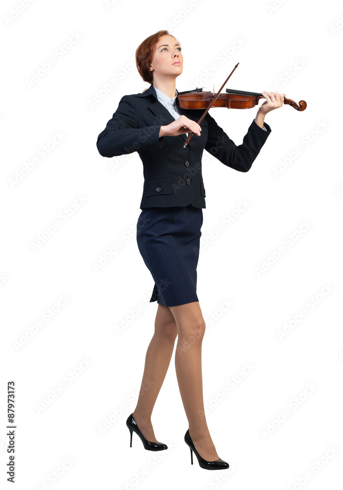 Businesswoman playing violin