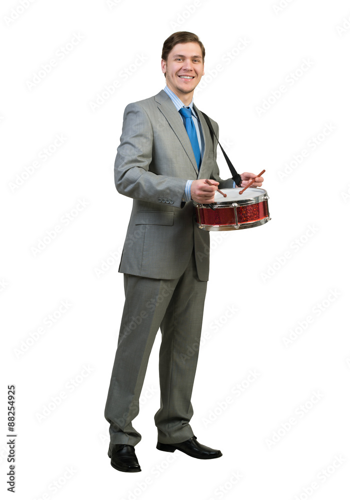Businessman playing drums
