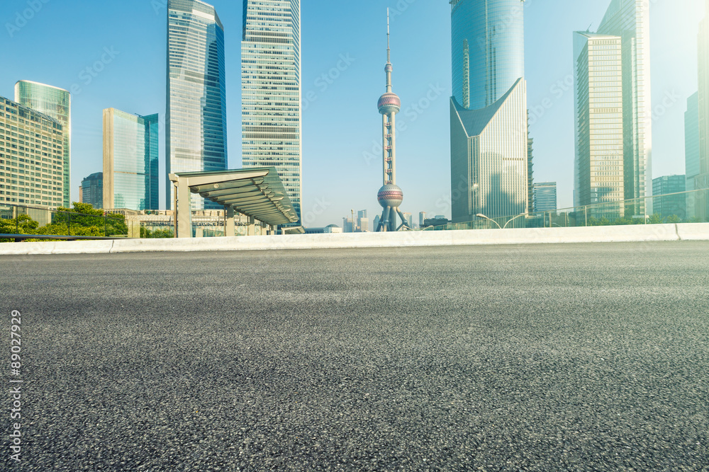Urban asphalt road and modern architecture ，in Shanghai ,China