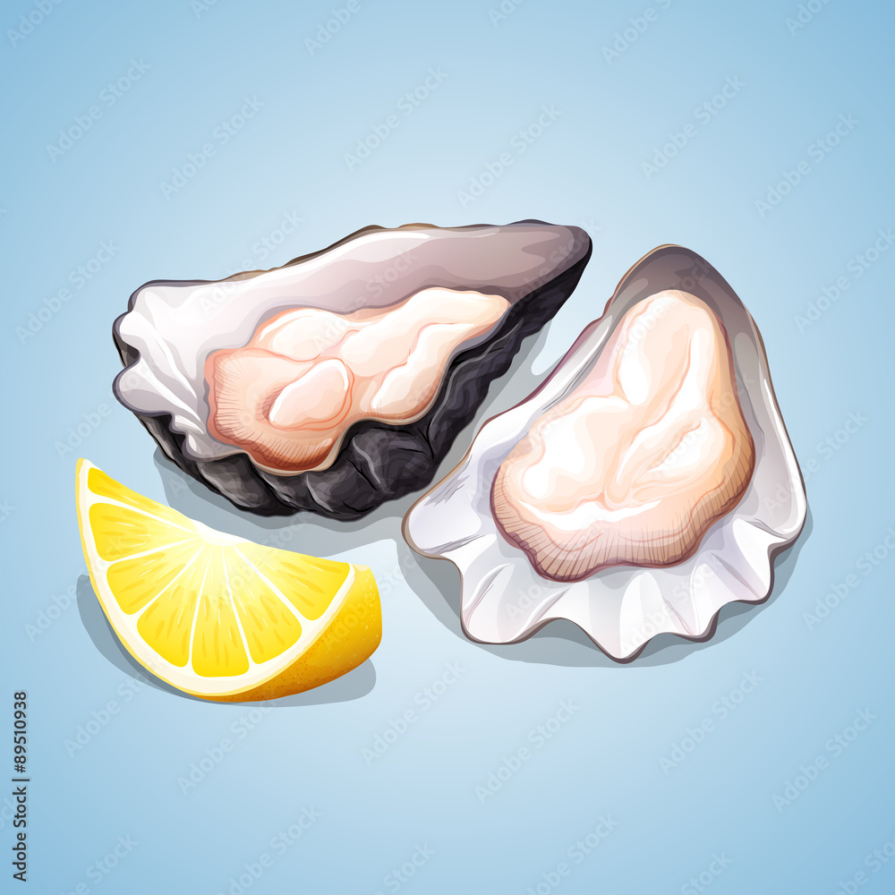 牡蛎配一片柠檬。