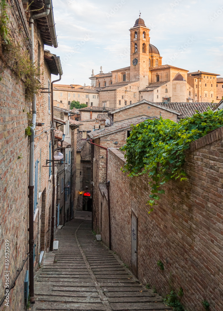 Narrow alley in the city center of Urbino